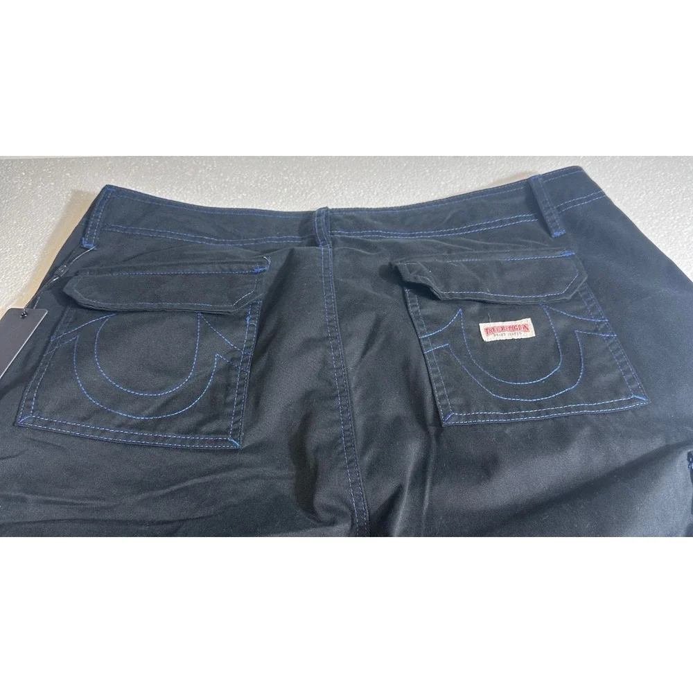 True Religion Mens Black Cargo Pants Sz 36‎ Relaxed Fit Stitch Detail MSRP $159